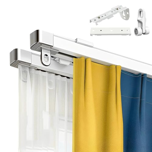 Juego de rieles de cortina de aluminio resistente, sistema de doble riel deslizante retráctil, montaje en pared/techo, ideal para separadores de habitaciones y cortinas