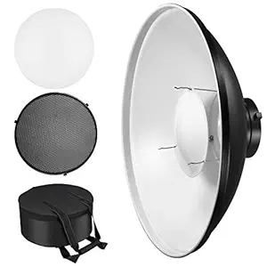 Soonpho 16inch/42cm Standard Reflector Beauty Dish with Honeycomb Grid, Diffuser Sock and Bag,for Bowens Mount Studio Strobe Flash Light Like Neewer VC-400HS VE-300 Godox AD200 AD180 AD360 (White)