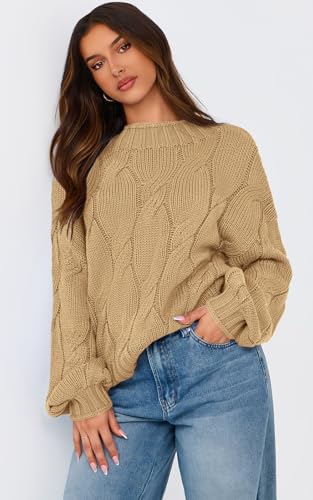 Image of PRETTYGARDEN Women's Cable Knit Sweaters Casual Long Sleeve Crewneck Oversized Chunky Fall Winter Sweater Pullover Tops 2024
