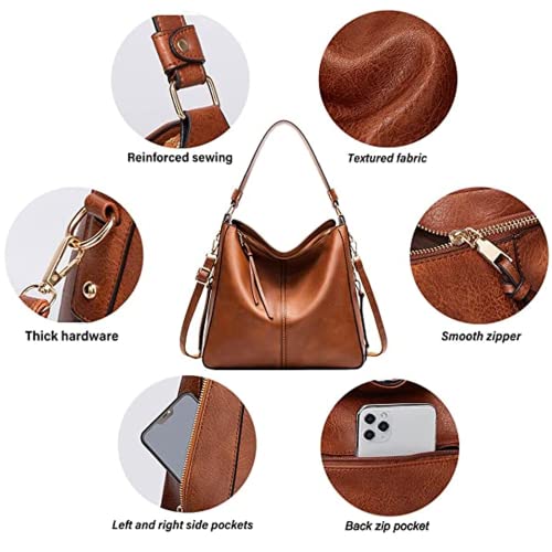 Hobo Bags for Women Handbags Purse Ladies Tote Bag Boho Shoulder Bag Large Crossbody Purses Designer Vegan Leather 2PCS Set - Image 4