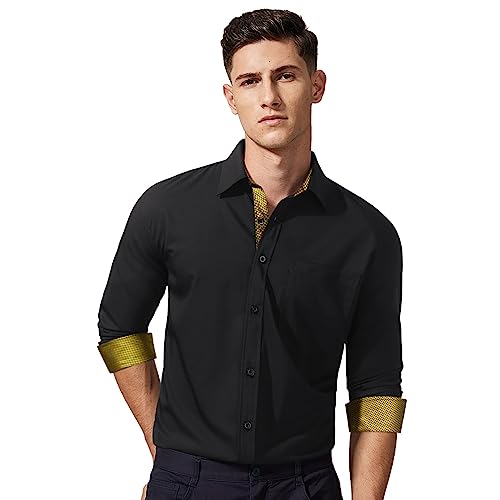 HISDERN Nero Camicia Formale Elegante da Uomo
