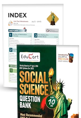 Image of Educart CBSE Class 10 Question Bank 2026-27 (4 Books) - Science, Mathematics, Social Science & English | Introducing Premium Colored Visuals and Pull-out Worksheets for 2027 Boards