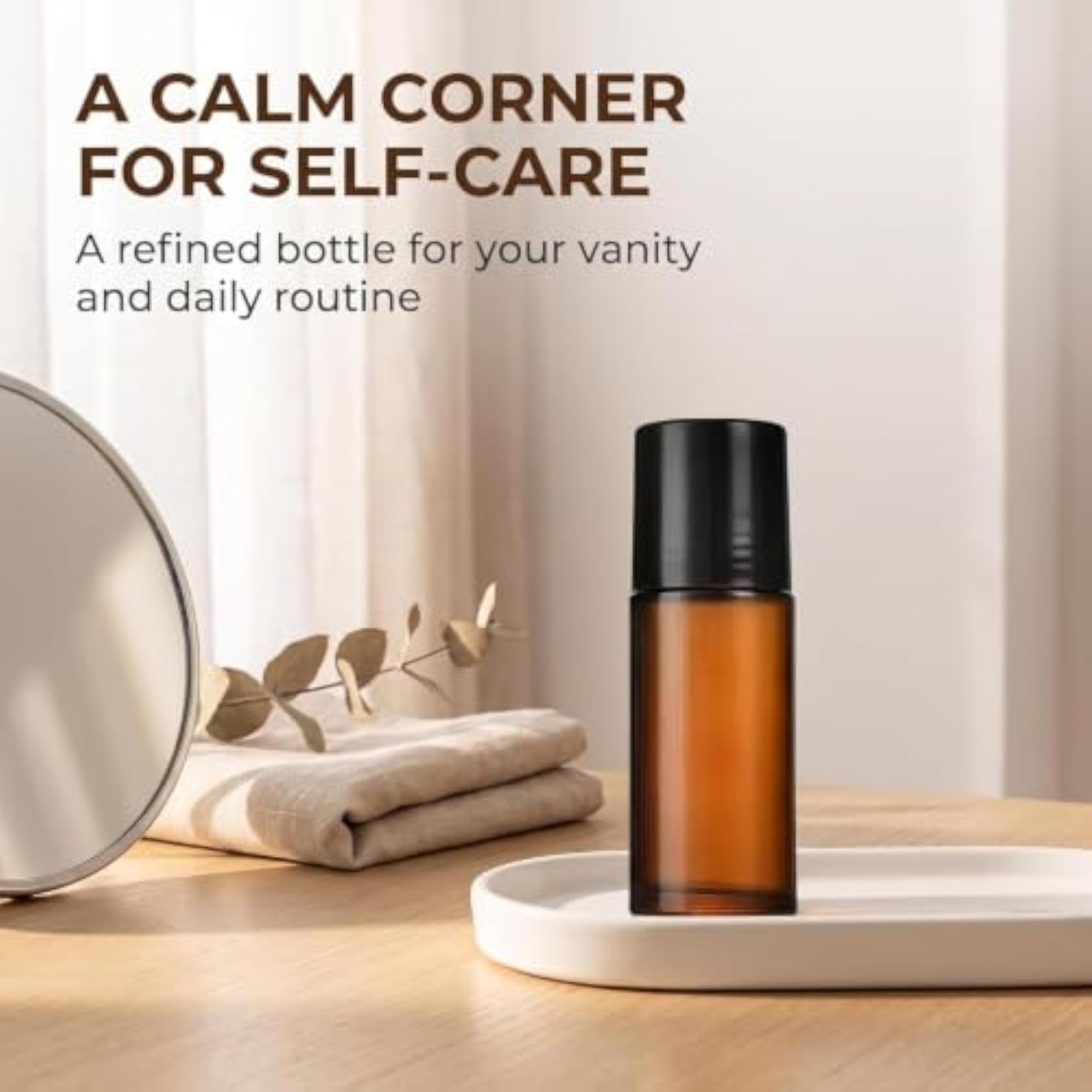 2Pcs Brown Glass Essential Oil Roller Bottles, 50ml