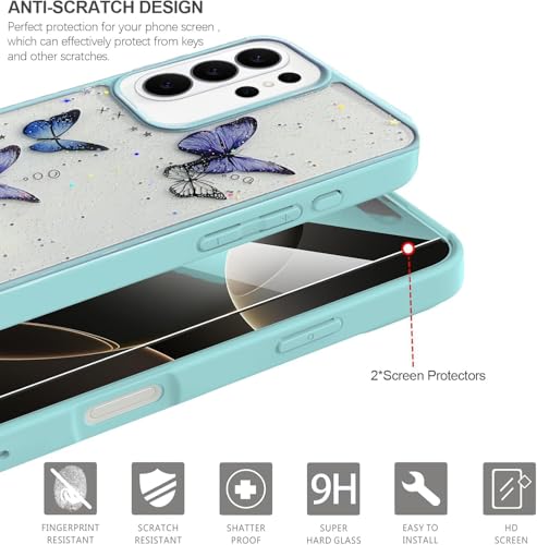 Image of VONZEE for Samsung Galaxy S26 Ultra Clear Glitter Butterfly Case, Cute Bling Sparkle Shiny Soft Silicone TPU Bumper Shockproof Women Girls Slim Protective Phone Cover, Mint