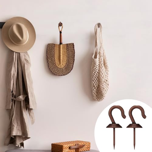 Image of Hotop 60 Pieces Push Pin Wall Hooks Metal Thumb Tack Hangers Iron Alloy Nail Decorative Picture Hooks for 20 Lbs Home Office School Party Supply (Red Bronze)