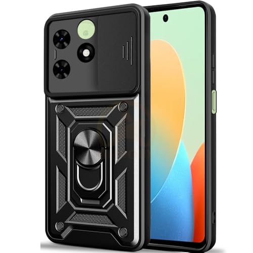 Image of Armor Bumper Back Cover Case for Tecno Spark Go 2024 Rotating Camera Cover, Ring Holder & Kickstand | Heavy Duty & 360 Degree Protection Tecno Spark Go 2024 Back Cover (Black)