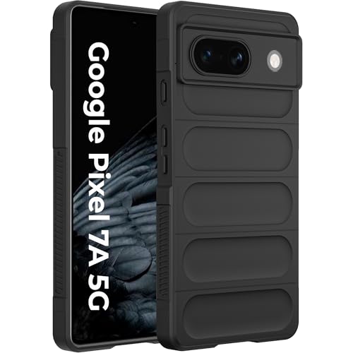 Image of A rtistque Liquid Silicone Stripes Back Cover Case for Google Pixel 7A | with Camera Protection | with Inner Fabric | Anti Slip Grip | AirBag Case - Black