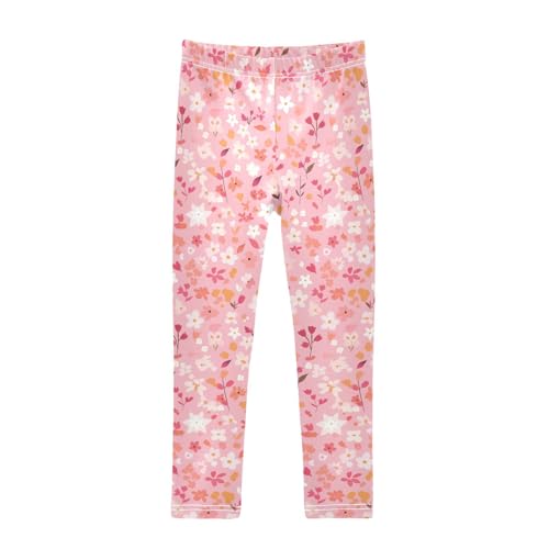 KLL A Pattern of Flowers in Pink Girls Cotton Pants Soft Full Length Yoga Pants Gym