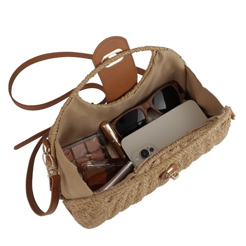 Women Straw Beach Bag Handmade Woven Crossbody Shoulder Bags Top Handle Satchel Handbag Purse for Summer4