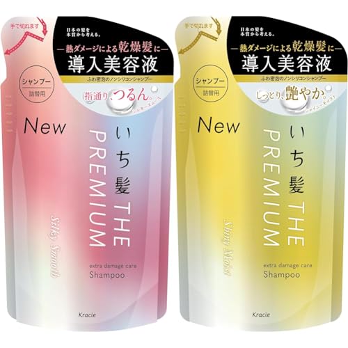 【セット買い】いち髪 THE PREMIUM エクストラダメージケアシャンプー(シルキースムース) ヘアケア ノンシリコン 補修 詰め替え用 340ml 340ミリリットル (x 1) + いち髪 THE PREMIUM 【シャイニーモイスト】 エクストラ