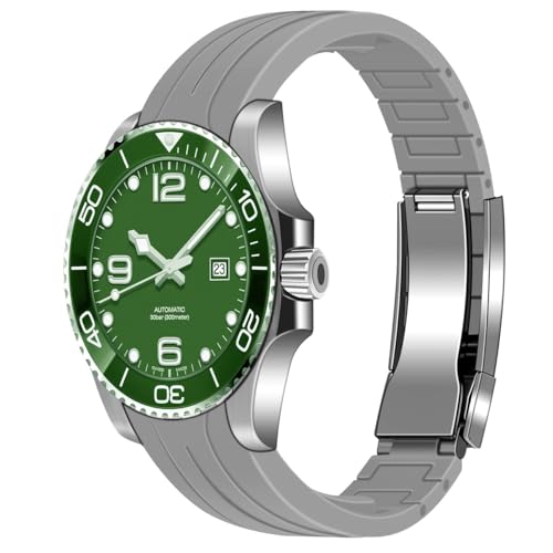 Image of Juntan 18mm 20mm 21mm 22mm Curved End Rubber Watch Band, Tapered Silicone Curved Replacement Watch Strap for Men Women with Metal Classic Diving Buckle