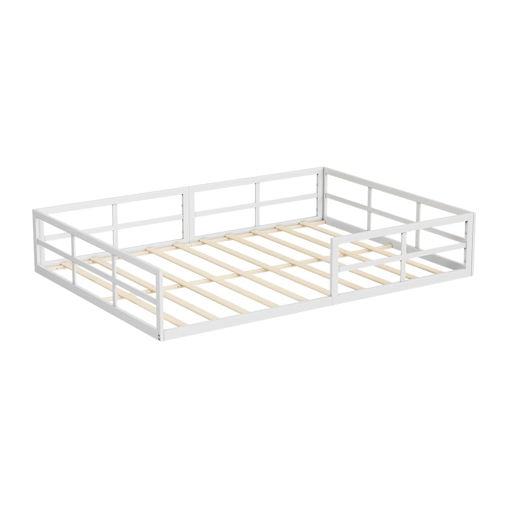 VitaliSpa Minno Floor Bed 140x200, Metal Children’s Bed, Montessori Bed with Safety Guard, Low Entry Height, White