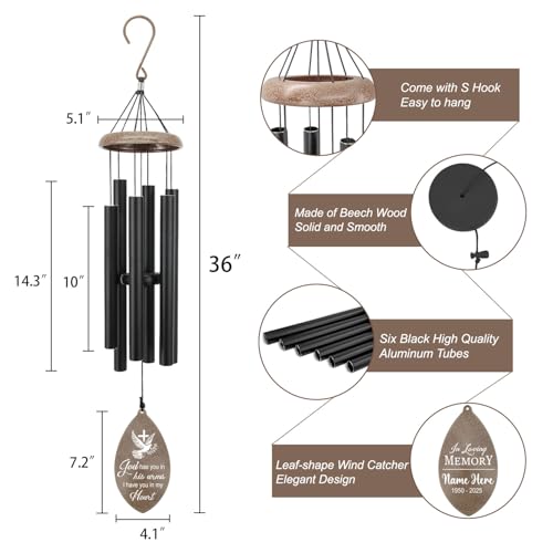 Image of ASTARIN Personalized Sympathy Wind Chimes, Sympathy Gifts for Loss Mother Wife Husband, Deep Tone Large Personalized Wind Chime for Indoor Outside, in Loving Memory of Loved One, Produced in Texas