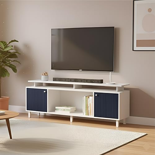 Callas Engineered Wood TV Entertainment Unit for Living Room | Modern TV Cabinet with Shelves & Storage (Blue, TV-22) 9 41zi9RM02eL