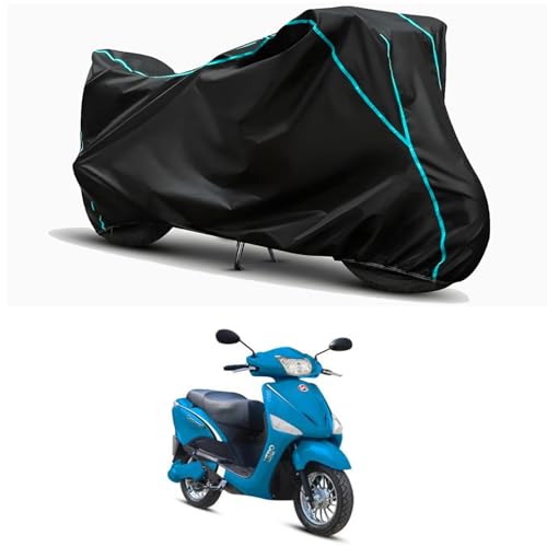 Image of Waterproof Bike Body Cover Compatible for | Ampere Magnus EX | Taffeta Fabric, Sky Piping Design, Bottom Elastic Fit | Dustproof, Sun UV & Rain Protection for All Weather.