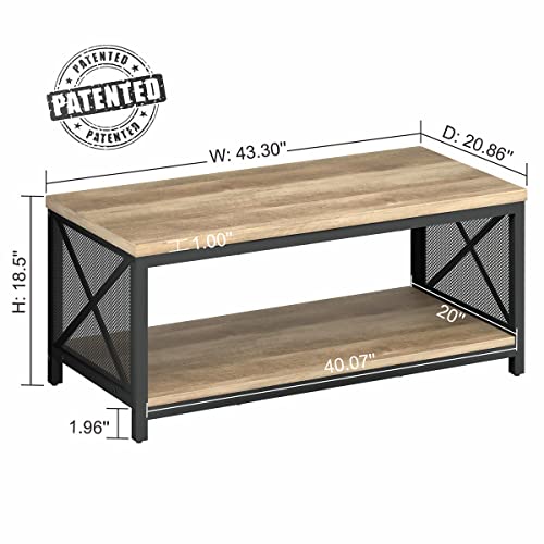 Fatorri Rustic Coffee Table For Living Room, Industrial Wood Center Tables With Shelf, Farmhouse Rectangle Cocktail Tables (Rustic Oak) #TOP1