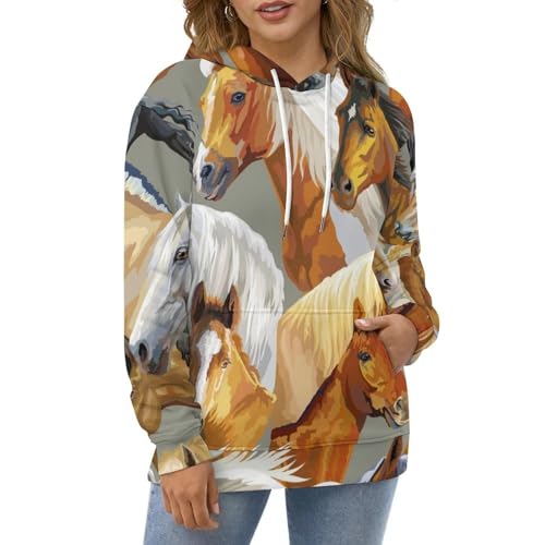 Sweat à capuche aquarelle cheval pull unisexe taille S - 5