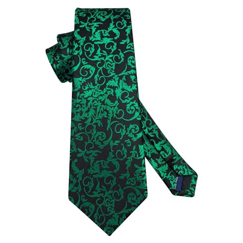 Image of HISDERN Ties for Men Paisley Floral Mens Ties and Pocket Square Cufflinks Set Classic Business Necktie Handkerchief