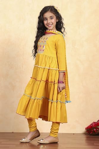 Image of Biba Girls 3 /4 Sleeve 100% Cotton Round Neck Kurta Set