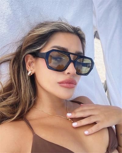 Image of ADE WU Rectangle Sunglasses for Women Men Retro 90s Sunglasses Trendy Black Tortoise Shell Glasses Y2K