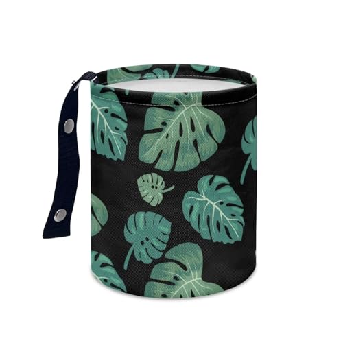 Image of Tropical Palm Leaves Car Trash Can Collapsible Back Seat, Front Console, Floor, or Hanging Headrest Waste Basket - Car Garbage Accessory Portable Car Trash Can Car Decoration