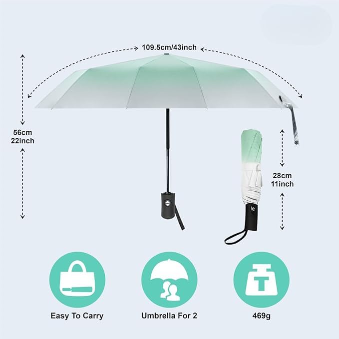Image of TEKCOOL Umbrella, UV Big Size Umbrella for Sun Protection Rain Windproof Strong large 3 fold for men women kids boys girls Perfect small & stylish Windproof & Compact(Green)