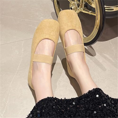 Suede Ballet Flats for Women Soft Square Toe Shoes Mary Jane Flats Slip On Leather Comfortable Ballerina Shoes3