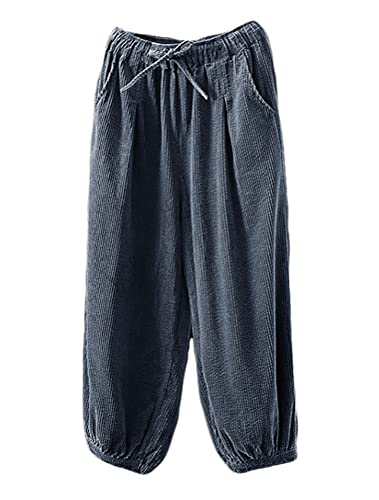 FTCayanz Damen Cordhosen Weite Hosen Elastische Taille Baumwolle Kordelug...