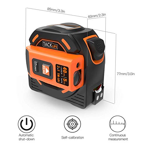 Laser Tape Measure 2-in-1, Laser Measure 131 Ft, Tape Measure 16 Ft Metric and Inches with LCD Digital Display, Movable Magnetic Hook, Screwdriver, Nylon Coating for DIY, Construction - TM-L01