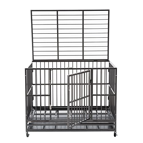 Walnest 48 Inch Heavy Duty Dog Crate, Dog Kennel For Large Dog With Lockable Wheels Removable Tray, High Anxiety Double Door Dog Crate Silver #TOP3