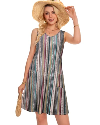 Image of elescat Womens Summer Dresses Casual V Neck Sleeveless Pockets Beach Loose Tank Sundress 2026