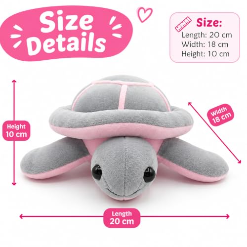 Image of Tortoise, Plush Sea Turtle Soft Toy, Grey and Pink, 22 cm, Stuffed Animal for Kids, Modern Style, Unisex Children, for Kids Playing, Decoration and Gifting Purpose