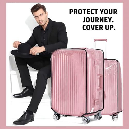 Image of Trolley Bag Cover Suitcase Waterproof Dustproof Luggage Cover Zippered Clear PVC Protector Combo Set of 3 (20 Inch, 24 Inch, 28 Inch)