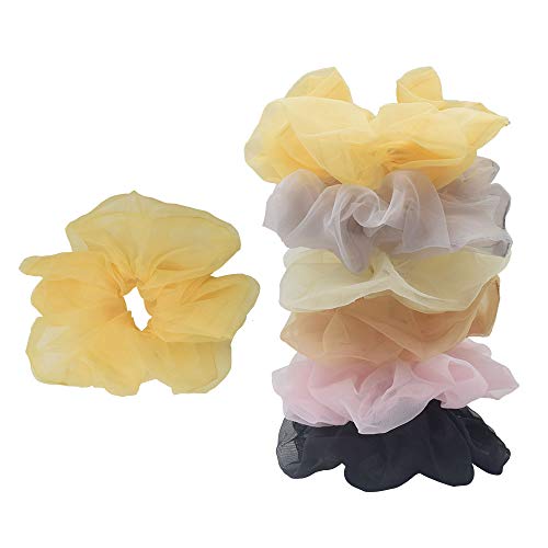 Women Oversized Hair Scrunchie Hair Bands - LYDZTION 6Pcs Organza Big Scrunchie Hair Ties Ropes Hair Ties Elastic Scrunchie Ponytail Holder for Women or Girls