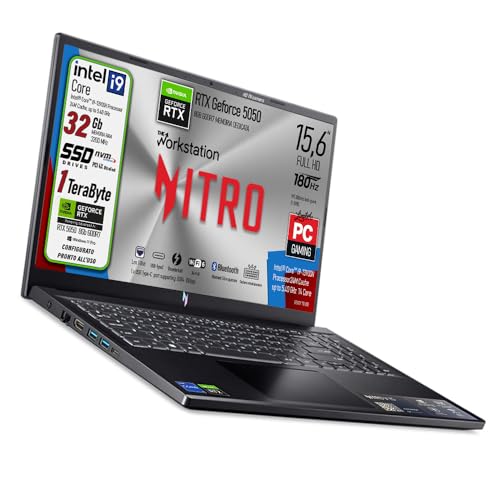 Notebook Gaming Nitro, Intel Core i9-13900H, RAM 32GB, SSD 1Tb PCI Nvme, 15.6" FHD IPS 180Hz, NVIDIA GeForce RTX 5050 8GB GDDR7,Wi-Fi 6E, Thunderbolt 4.0, Win 11Pro, Ready to use