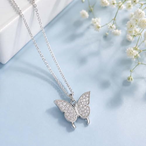 Image of Miss Highness 925 Silver Butterfly Pendant Necklace for Women & Girls | Minimal Daily Wear | Silver Jewellery With Authenticity Certificate | Gift for Girlfriend Wife | With Chain Pendant,(MHN-P-48)
