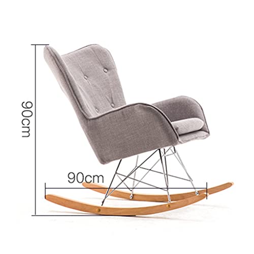 Yüzyıl Ortası Modern Kumaş Sallanan Sandalye, Masif Ahşap Şezlong Dinlenme Koltuğu, Tembel Arkalıklı Sandalye, Rahat Çocuk Odası Sallanan Koltuk, Masif Ahşap Metal Taban, 90*90cm, Blue2