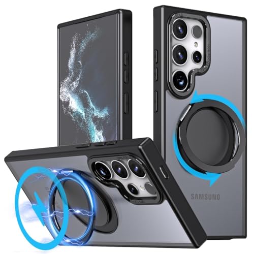 MUGCOFF 360 Rotatable Magnetic Stand for Samsung Galaxy S23 Ultra Case with Ring Kickstand, Compatible with Magsafe,Military Grade Shockproof Translucent Protective Case - 6.8 inch,Black - image 1