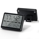 Deeyaple Room Thermometer Indoor, New Upgrade Battery Powered Digital Magnetic Clock Humidity Meter High Accuracy Temp(℉/℃) Date 12/24H Display LCD Large Number Indoor Outdoor Travel Black