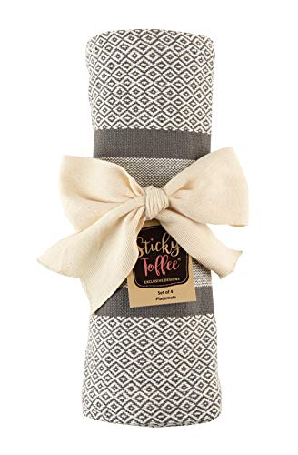 image for Sticky Toffee Cotton Woven Placemat Set with Fringe, Traditional Diamo