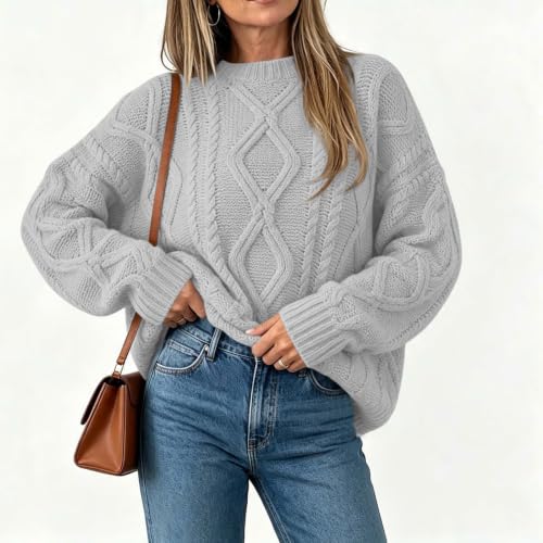 Women's Cable Knit Sweater Fall Oversized Chunky Knit Pullover Daily Wear - image 2