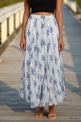 Image of Premium Long Skirt | Stylish Long Crushed Cotton & Unique Prints | Floor Length Skirt for Women | Elastic Waist Premium Maxi Skirt - Comfortable Casual Wear
