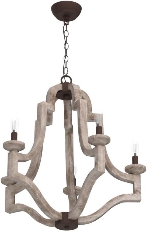 LOG BARN Farmhouse Chandelier, Wood Chandelier Lighting for Kitchen Island, Dining Room, 5-Light, 23” W