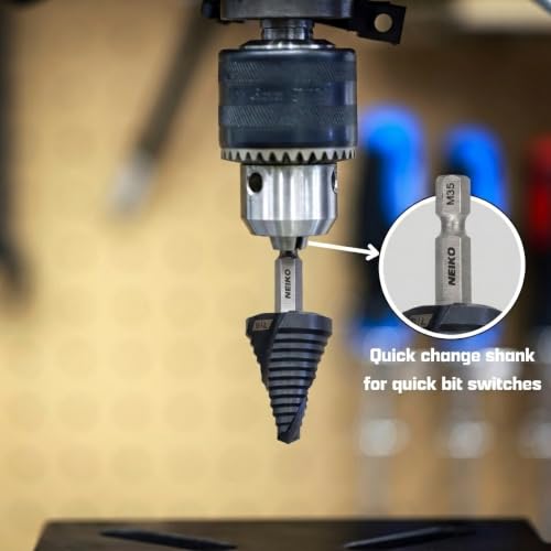 Image of NEIKO 10621B Step Drill Bit, 1 Step 7 /8 inch Spiral M35 Cobalt, AlTiSiN Coated, 1 /4 inch Quick Change Step Bits for Steel, Metal, Wood, Plastic, Unibit Cone Drill Bits, Two Flute
