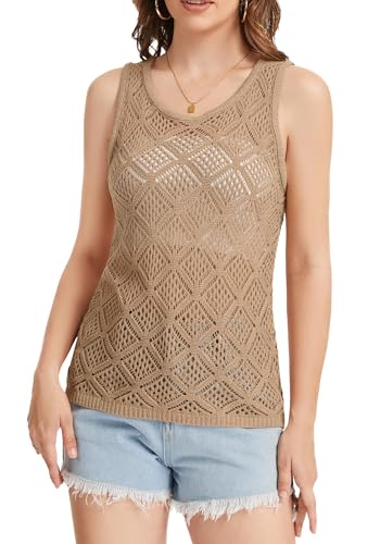 Image of Bosmeer Women's Hollow Sweater Vest Crochet Tank Tops Knit Out Sleeveless Cover Up Summer Boho Top Pullover