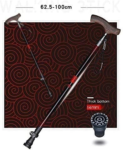 【SALE】高級品　赤色　アルミ製の杖・ステッキ　木製ハンドル 無段階調節 ステッキ杖ポータブル軽量調節可能なステッキ、木製ハンドル付き軽量