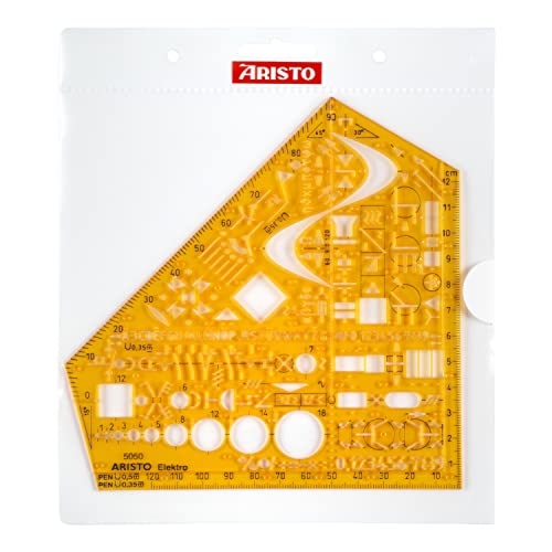 Aristo AH5050 Schablone Elektro (Schaltzeichen für Elektrotechnik und Elektronik, formstabiler PET Kunststoff) orange-transparent