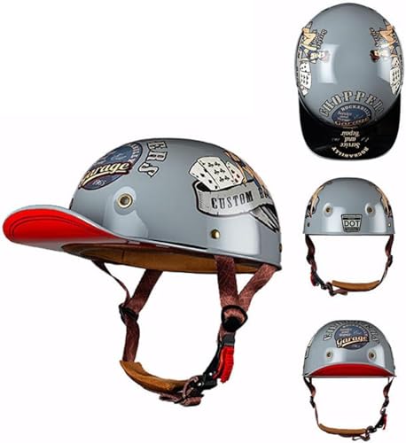 Image of Baseball Motorcycle Half Helmet DOT Approved for Adults Universal Hat Style Helmet with Adjustable Quick Release Buckle Fits Bicycle Cruiser Scooter