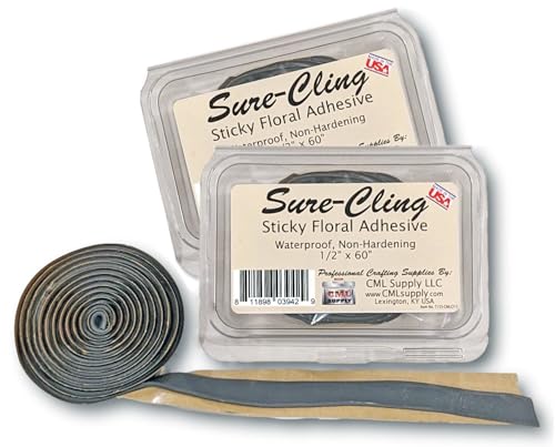 CML Supply Sure-Cling Floral Adhesive Putty, Waterproof, Non-Hardening 5-ft roll (2 Pack) Made in USA, Gray, T155-CMLGY-5