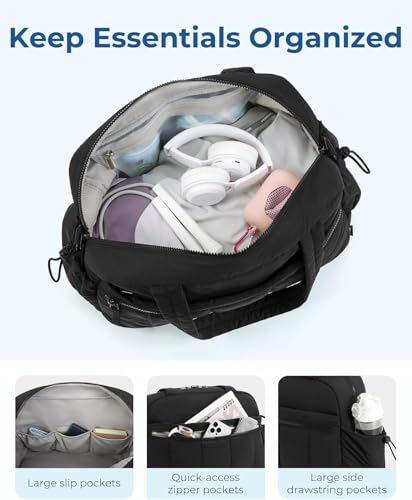 Image of Travel Duffle Bag for Women with Wet Pocket | Lightweight Gym Bag for Travel, Yoga, Sports & Weekend Trips | Cabin Personal Item Tote Bag (Black)